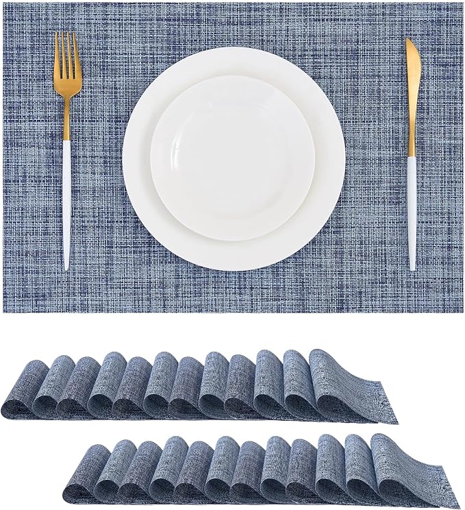 Leetaltree Deep Navy Woven Placemats Set of 24 - Heat Resistant Non-Slip Place mats for Dining Table, Washable Durable PVC Vinyl Woven Table Mats(Deep Navy, 24) by Leetaltree-ArtatEveryTable
