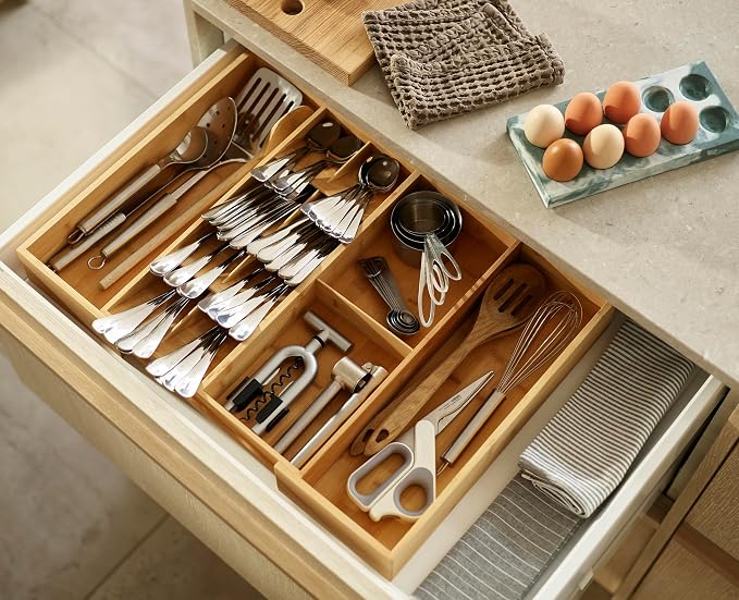 Joseph Joseph DrawerStore Expanding Silverware, Flatware, Utensil & Gadgets Organizer, Expandable in Drawer Space Saving Tray, Bamboo - Image 5