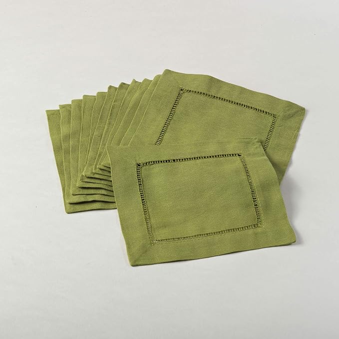 SARO LIFESTYLE Hemstitched Cloth Napkins (Set of 12) - Linen Blend Fabric Napkins for Weddings, Parties, Holiday Dining & Everyday Table Décor, 6"x6", Lime by SaroLifestyle