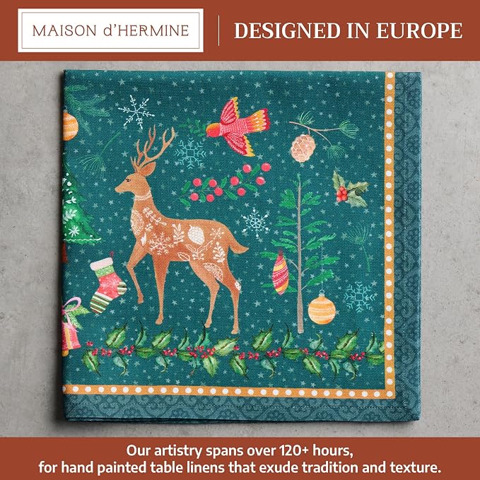 Maison d' Hermine Cloth Napkins Set of 4 Reusable 100% Cotton (20" x 20") | Everyday Square Napkins Cloth Washable Dinner Wedding Restaurant Hotel Kitchen Thanksgiving Christmas - Hygge Christmas - Image 2
