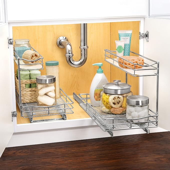 LYNK PROFESSIONAL® Pull Out Under Sink Kitchen Cabinet Organizer - 11.5 in. x 18 inch deep Drawer - Sliding Shelf Organizer for Cabinets and Undersink Storage Shelves - Lifetime Ltd. Warranty – Chrome - Image 7