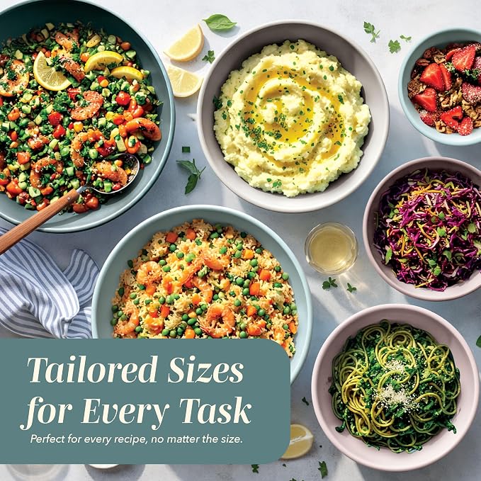 COOK WITH COLOR Mixing Bowls with TPR Lids - 12 Piece Plastic Nesting Bowls Set includes 6 Prep Bowls and 6 Lids, Microwave Safe (Teal) - Image 5