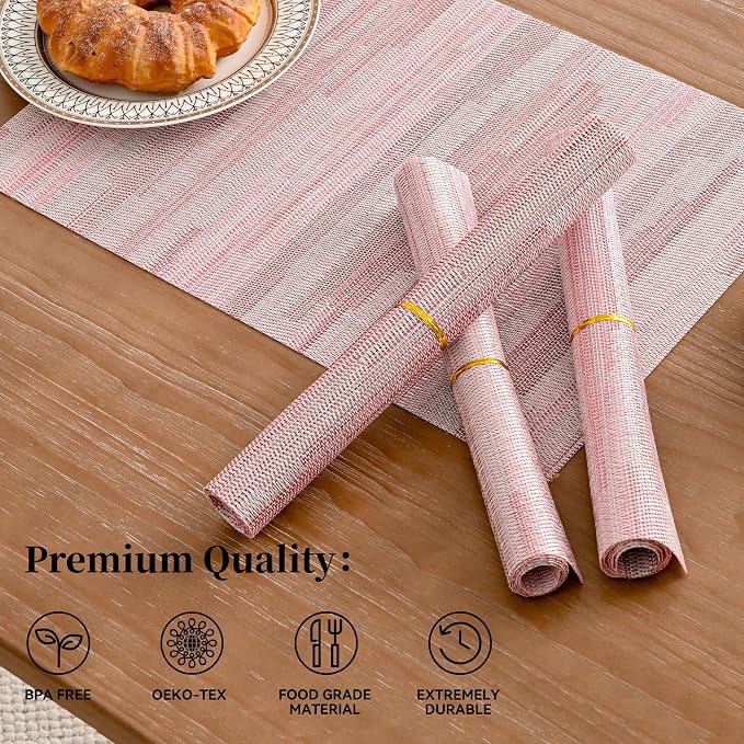 Leetaltree Misty Rose Placemats Set of 8 - Heat Resistant Non-Slip Place mats for Dining Table, Washable Durable PVC Vinyl Woven Table Mats（Misty Rose, 8） - Image 2