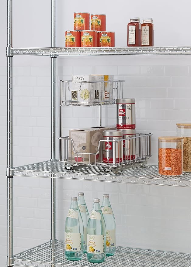 Trinity Sliding Undersink Organizer with 2 Baskets for Kitchen and Bathroom Cabinet Organization and Storage, 50 Pound Capacity, 11.5” W x 17.75” D x 16” H, 2-Pack, Silver | Steel Construction | Smooth-Glide Rails | 50 lb Capacity | Kitchen & Bathroom ... - Image 4