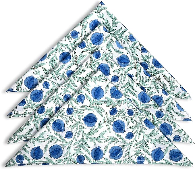 Queen Blue Hand Block Print 100% Cotton Napkins 18" x 18" (Set of 4) Reuseable Kitchen Napkins Cloth Decor Dinner Party Wedding Cocktail Gift for Spring, Easter, Summer - Image 2