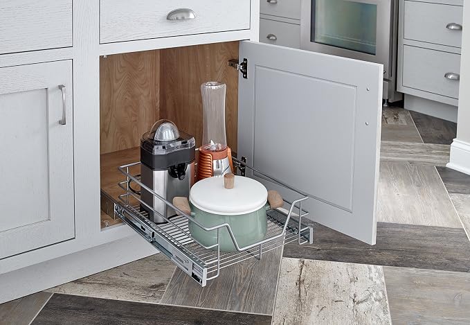 ClosetMaid 32100 Premium 14.5-Inch Wide Kitchen Single Tier Cabinet Pull Out Basket, Platinum - Image 2
