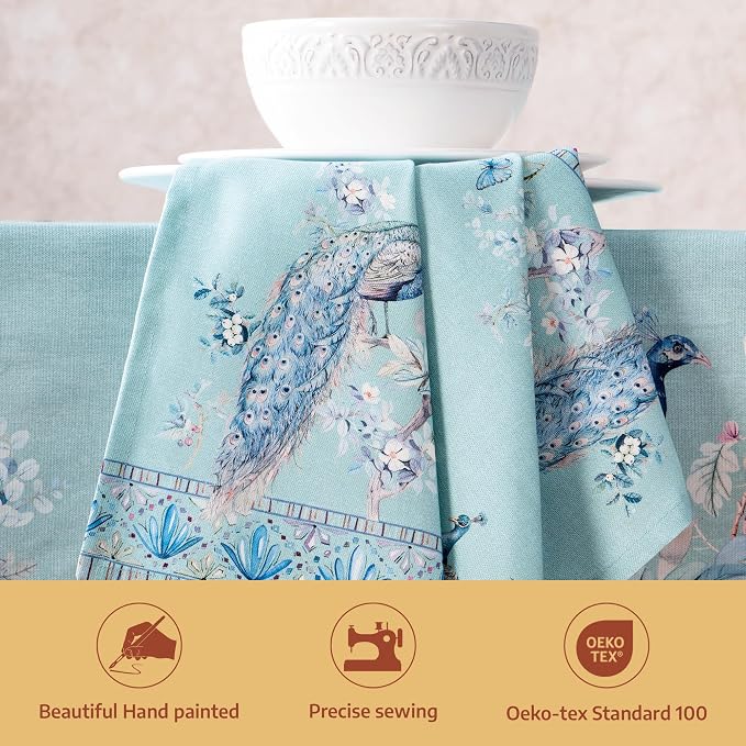 Maison d' Hermine Napkin 100% Combed Cotton Premium Set of 4 Decorative Washable Table Cloth Napkins for Dining, Home, Wedding, Banquet, Peacock Utopia - Pastel Turquoise (20”x20”) - Image 2