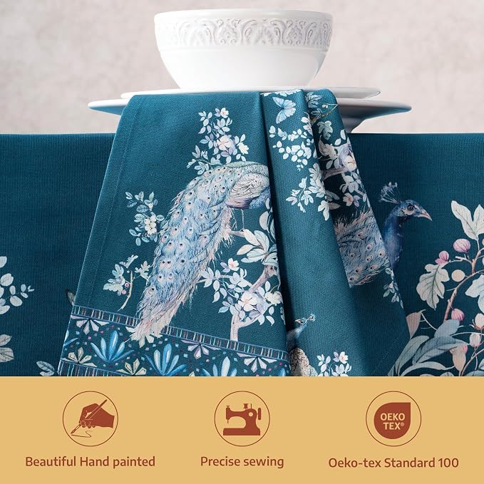 Maison d' Hermine Cloth Napkins Set of 4 100% Combed Cotton (20" x 20") | Everyday Square Napkins Cloth Washable Dinner Party Wedding Hotel Kitchen Spring Summer - Peacock Utopia - Deep Sea - Image 2