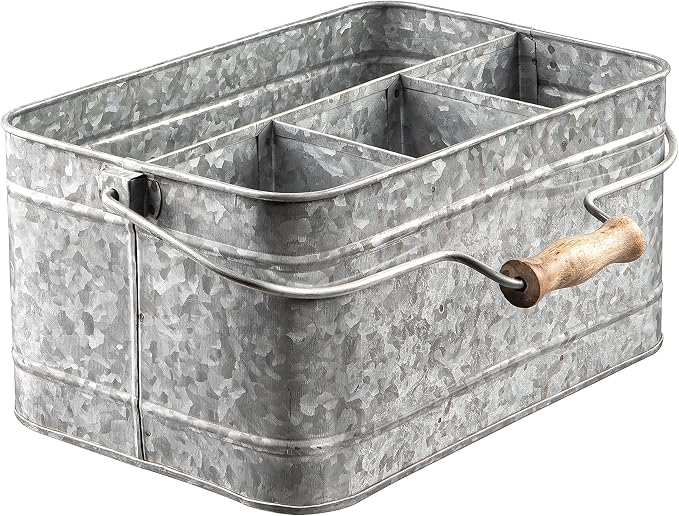 Royalty Art Farmhouse Kitchen Caddy Organizer with Handle, 13 x 8 In | Condiments, cleaning products, party supplies, rustic galvanized steel carry caddy - Image 2