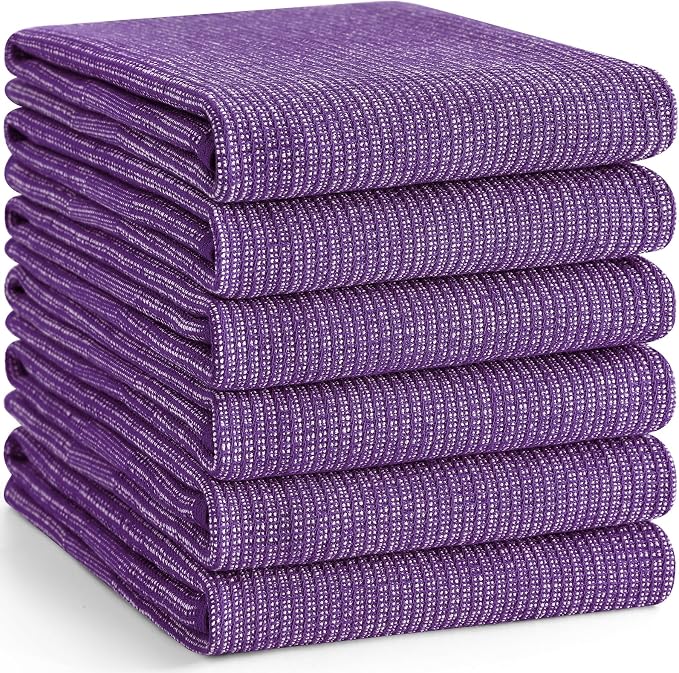 Homaxy 380 GSM Cotton Premium Kitchen Towels 6 Pack, 18"x 28", Purple | Flat and Terry Dish Towels, Highly Absorbent Tea Towel Set with Hanging Loop, Soft Utility Kitchen Hand Towels - Image 8