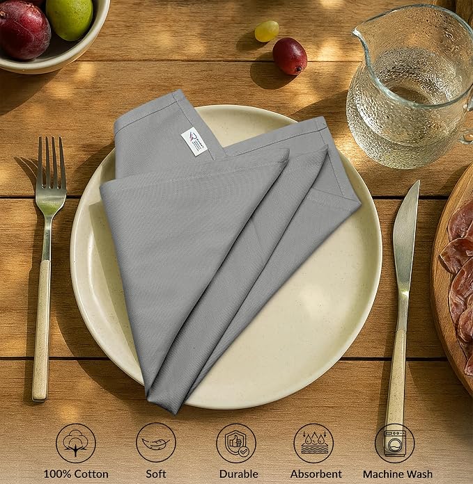 Ruvanti Cloth Napkins Set of 6, 100% Cotton High GSM 18x18 Inches Soft, Washable, Highly Durable & Absorbent, Perfect for Parties, Christmas, Thanksgiving Dinners – Wild Dove - Image 3