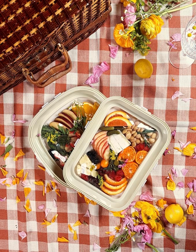 Crudités Portable Stretch-Lid Snack Tray, Rectangle 4-Pack, Cream White - Image 5