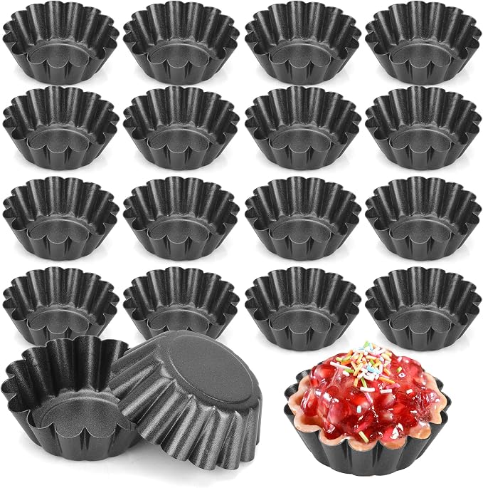 20 Pack Mini Tart Tins 6.5 cm Mini Quiche Dishes Egg Tart Mold Carbon Steel Quiche Tins Non Stick Round Muffin Mould for Baking (Black) by AZKEEGREY