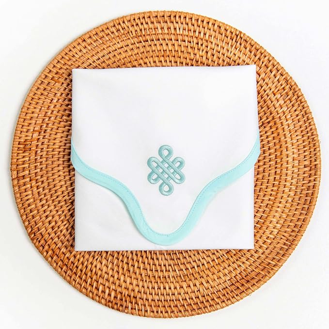 Hofdeco Premium Coastal Cotton Cloth Napkins Set of 4, 20"x20" Washable Dinner for Events, Weddings, Home Use, Muted Aqua Embroidered Endless Knot - Image 6