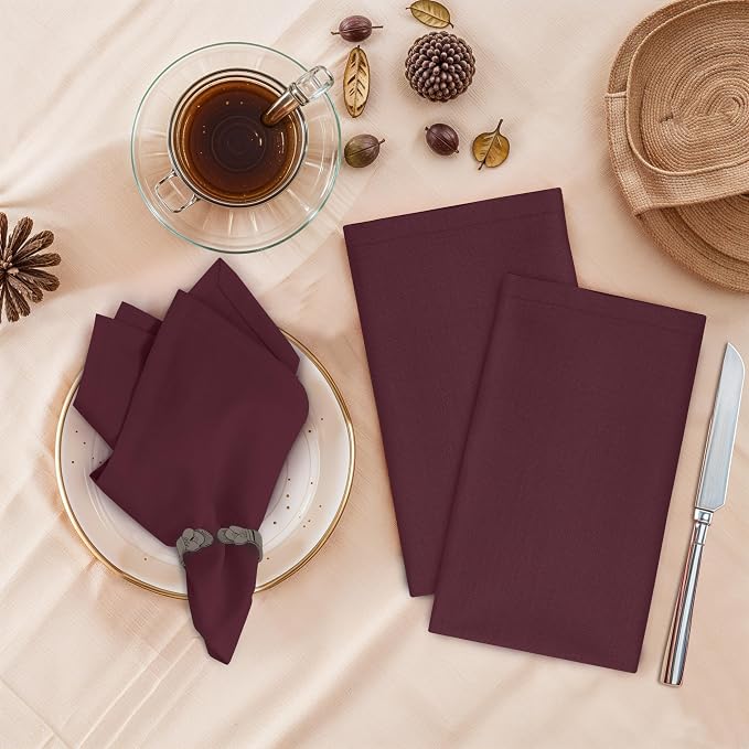 Ruvanti Cloth Napkins Set of 6, 18x18 Inches, 100% Cotton, Washable, Soft & Absorbent, Perfect for Wedding, Christmas, ‎Thanksgiving Dinners - Burgundy - Image 2