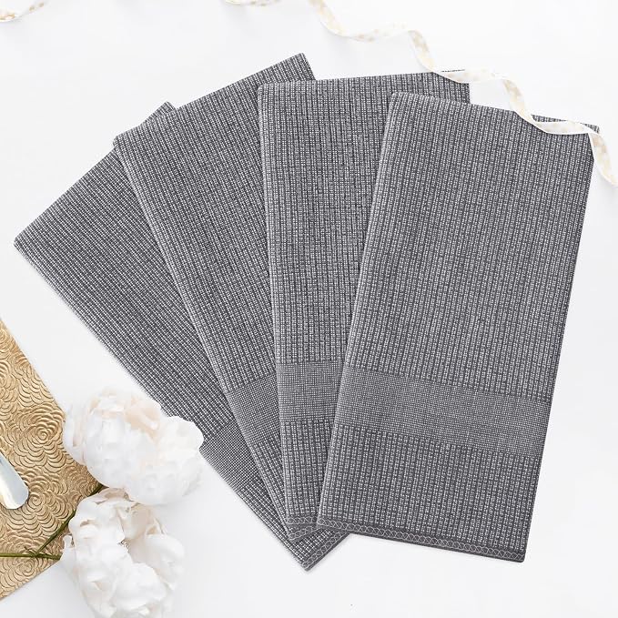 Homaxy 380 GSM Cotton Premium Kitchen Towels 6 Pack, 18"x 28", Grey | Flat and Terry Dish Towels, Highly Absorbent Tea Towel Set with Hanging Loop, Soft Utility Kitchen Hand Towels - Image 7