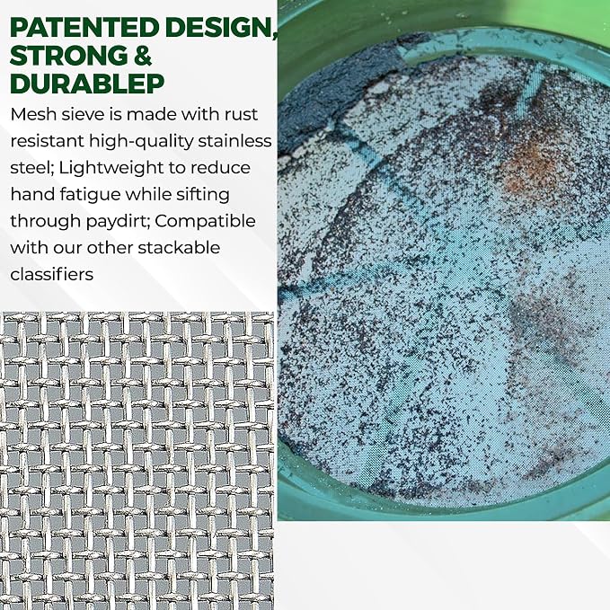 SE 13.25 Inch Wide Stackable Classifier Gold Prospecting Pan - 1/30 Inch Stainless Steel Mesh Sifting Pan, Green - Image 6