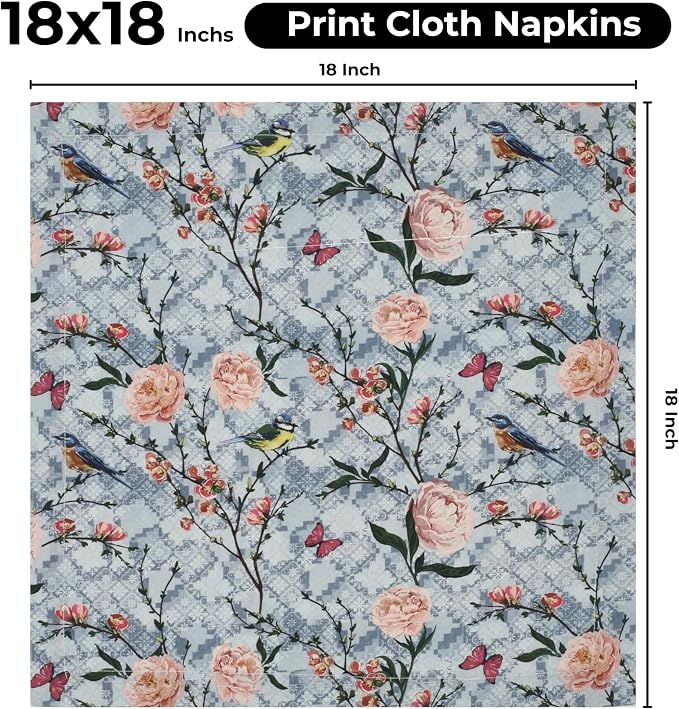 Bedding Craft Cotton Cloth Dinner Napkins Set of 12 – 18x18 Birds Print Design with 1" Fold – Reusable Machine Washable Fabric Napkins for Parties, Dining & Everyday Use - Image 4