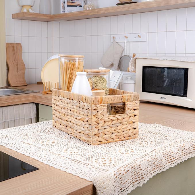 M4DECOR Set of 6 Rectangular Wicker Storage Baskets for Shelves | Water Hyacinth Storage Baskets, Pantry Baskets for Organizing, Handwoven - Image 5