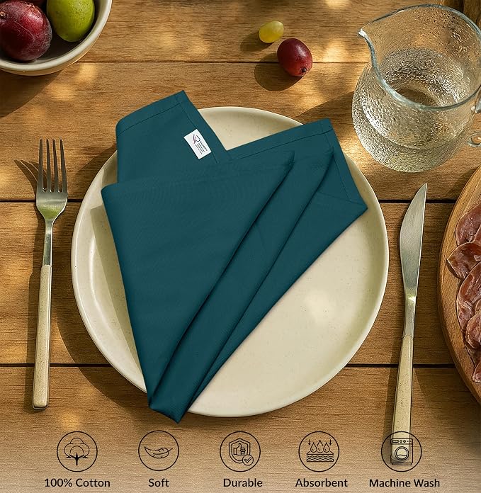 Ruvanti Cloth Napkins Set of 12, 100% Cotton High GSM 18x18 Inches Soft, Washable, Highly Durable & Absorbent, Perfect for Parties, Christmas, Thanksgiving Dinners – Deep Teal - Image 3