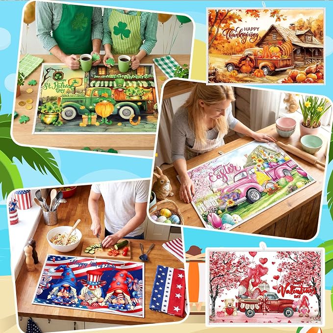 12 Pcs Seasonal Dish Drying Mats for Kitchen 24"x 16" Holiday Microfiber Absorbent Washable Drainer Mat Bulk for Counter Gift Patriotic Summer Home Accessories Decoration(Truck) - Image 4