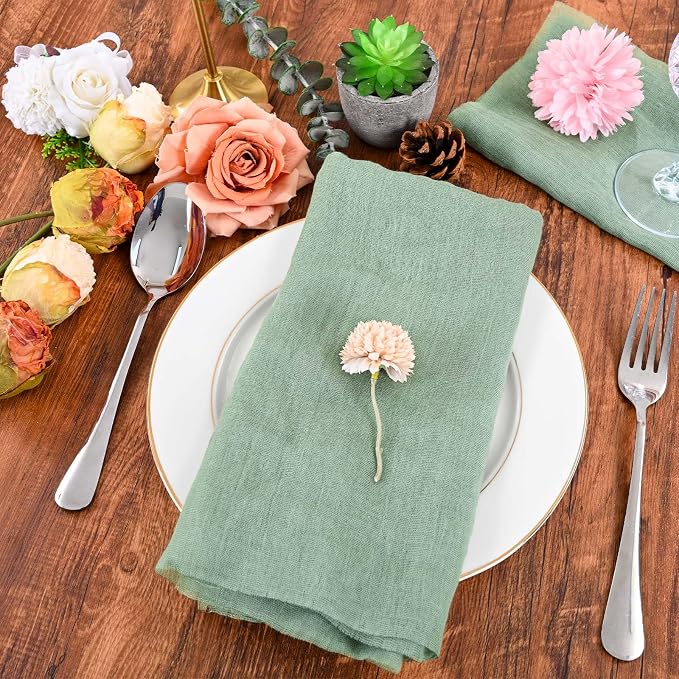 Sage Green Cheesecloth Napkins - Bulk Set of 100, 20x20 Inch Washable and Reusable Boho Cotton Gauze Cloth Napkins for Weddings, Bridal Girl Baby Shower, Party and Banquet - Image 5