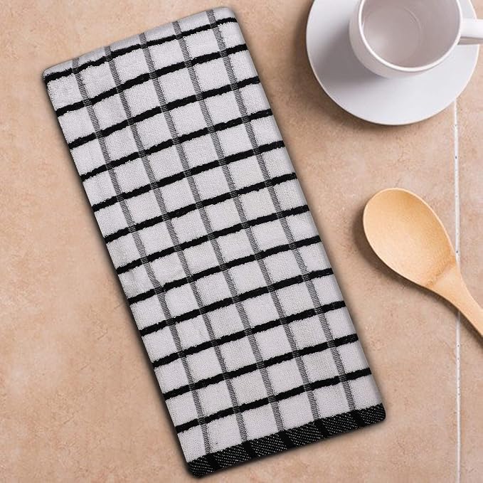 Urban Villa Kitchen Towels Black/White Set of 3 Terry Kitchen Towels 100% Cotton Ultra Soft Size 20X30 Inches Highly Absorbent Over Sized KitchenTowels with Hanging Loop KitchenTowels - Image 7