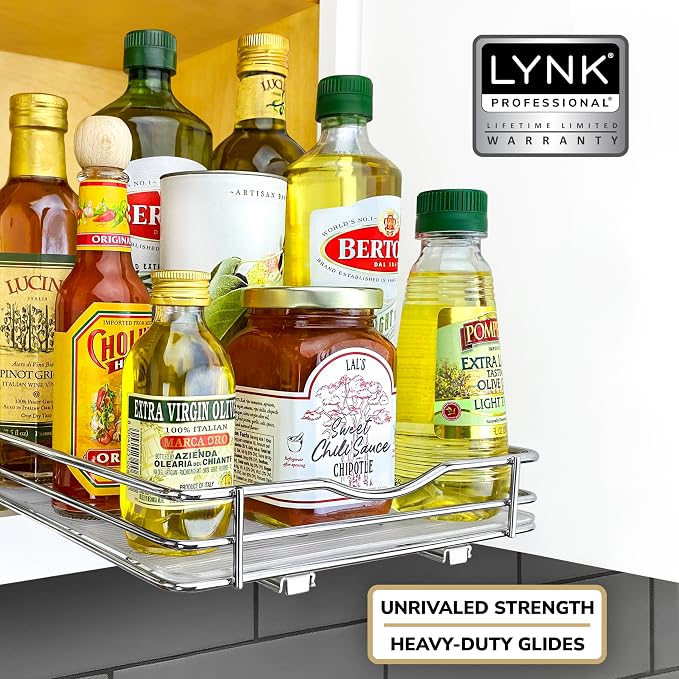 LYNK PROFESSIONAL® Pull Out Spice Organization for Cabinets - 8-3/8 inch Wide – Spice Rack for Inside Cabinets, Slide Out Spice Rack Organizer for cabinet – Pull Out Spice Rack, Sliding 1 Tier Chrome - Image 7
