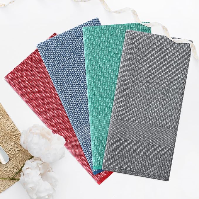 Homaxy 380 GSM Cotton Premium Kitchen Towels 6 Pack, 18"x 28", Mix | Flat and Terry Dish Towels, Highly Absorbent Tea Towel Set with Hanging Loop, Soft Kitchen Hand Towels, Grey/Red/Green - Image 7