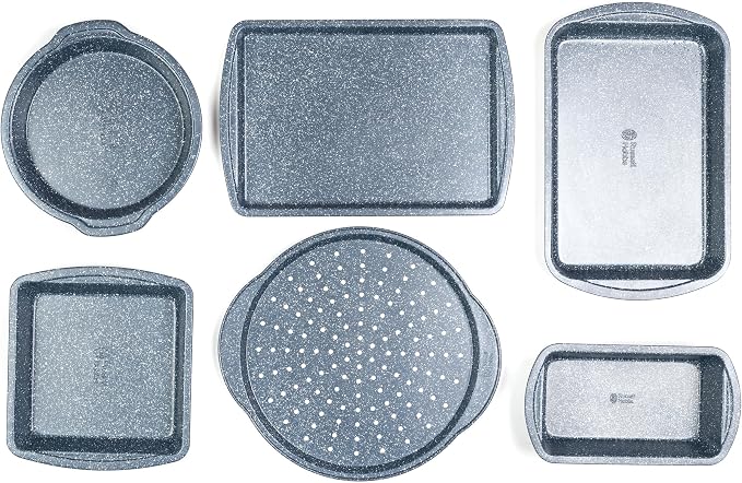 Russell Hobbs COMBO-5437 Nightfall Stone Non-Stick 6-Piece Bakeware Set – Includes Pizza Tray, Baking Tray, Roaster, Loaf Pan and Baking Tins, Durable Carbon Steel Ovenware, Oven Safe Up to 220°C - Image 3