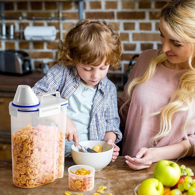 6 Pcs Set Rice Storage Container, Flour Dispenser with Pouring Spout & Measuring Cup, Kitchen Plastic Dry Food Storage Bin for Grain Oatmeal Snacks Pet Dog Food | Kitchen Pantry Dry Food Storage Holder for Grain Oatmeal Snacks Pet Dog Food - Image 2