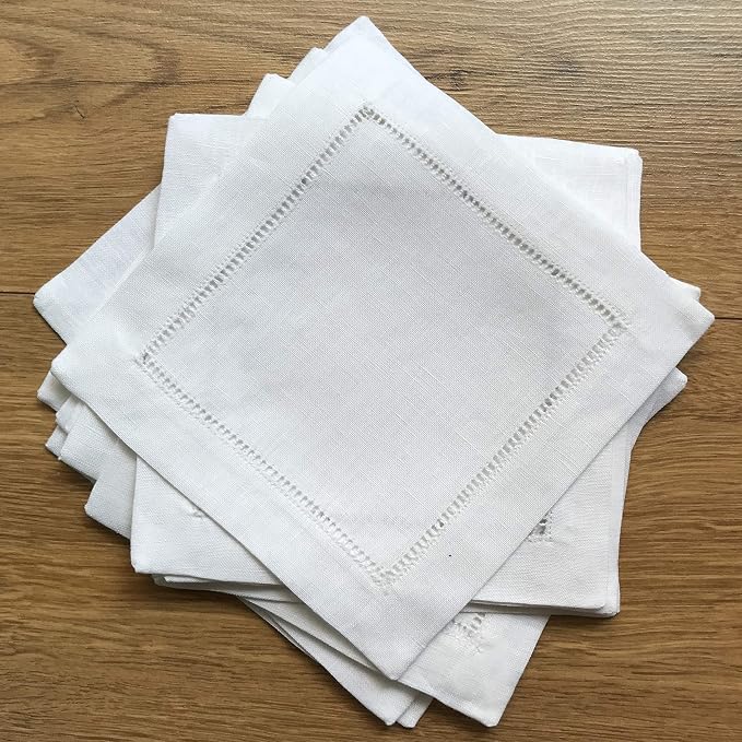 White Linen Cocktail Napkin 6"x6" Set of 50 Linen Cloth Napkin Coasters-Ladder Hemstitch 100% Linen Beverage Party Napkin Coaster Super Value Bulk 50 Pack - Image 7