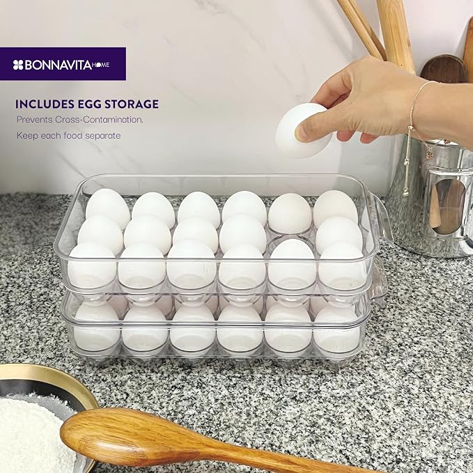 Clear Stackable Storage Containers with Lids BPA-Free Organizer Bins for Refrigerator Pantry Fridge Drawer with Colander and Dividers for Kitchen Food Preservation and Home Organization BPA Free - Image 7