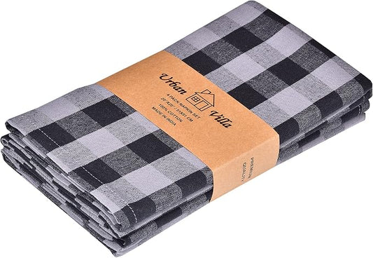 Urban Villa Cloth Napkins Cotton 20x20 (Set of 4) Grey/Black Checks by CottonTrends