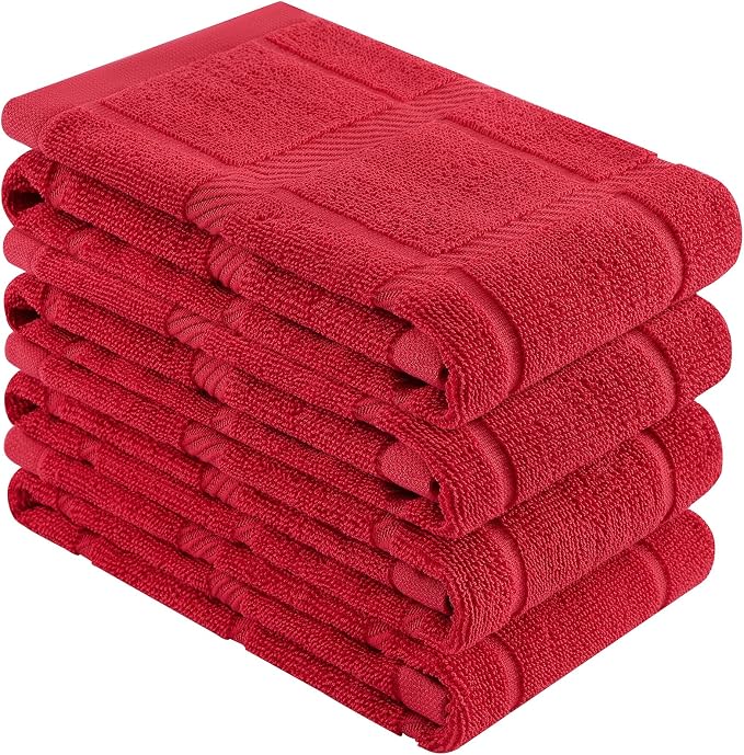 Homaxy 100% Cotton Kitchen Towels 18"x28", 4 Pack Dish Towels, Red | Large 380 GSM Soft and Absorbent Kitchen Hand Towels with Terry Grid Design, Utility Tea Towel Set with Hanging Loop by Homaxy