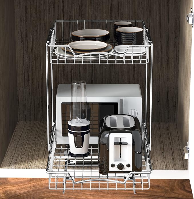 Simple Houseware 2-Tier (L+L) Pull Out Under Cabinet Sliding Shelf, Chrome | for Kitchen Organizer - Image 6