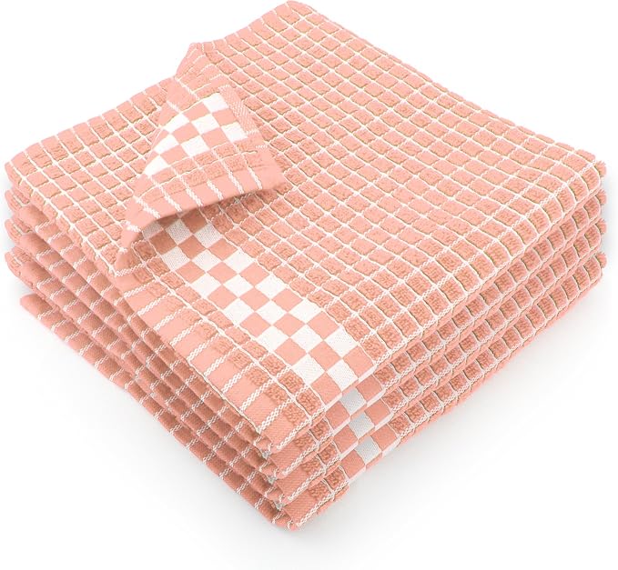 Fecido Classic Dark Kitchen Dish Towels with Hanging Loop - Heavy Duty Absorbent Dish Clothes - European Made 100% Cotton Tea Towels - Set of 4, Pink by Fecido