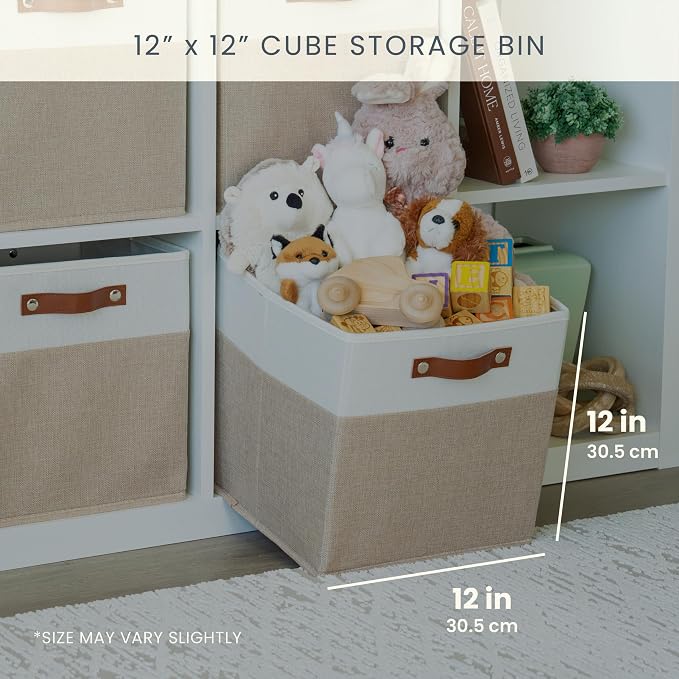 OrganiHaus 12x12 Cube Storage Bins, Set of 4 - Fabric Storage Cubes | Sturdy, holds its shape; odor-free; fits 12-inch cube shelves; vegan leather handles - Image 2