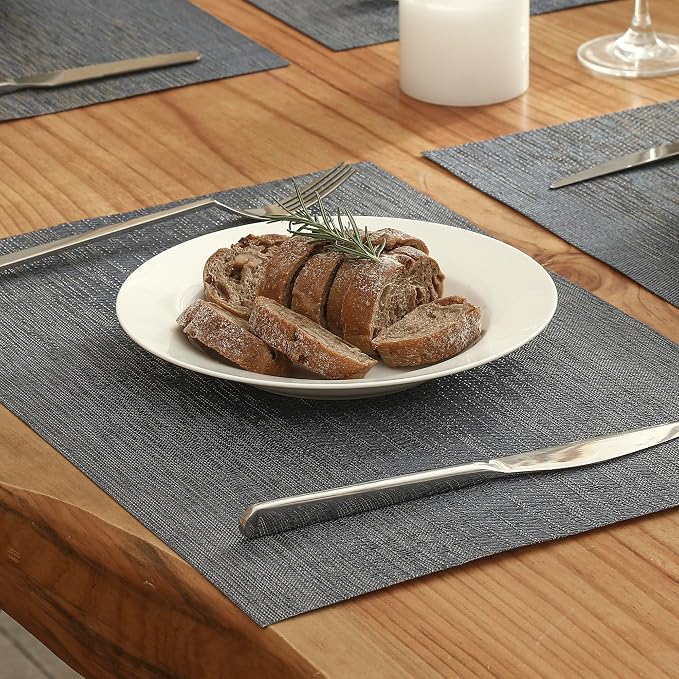 Leetaltree Denim Blue Placemats Set of 6 - Heat Resistant Non-Slip Place mats for Dining Table, Washable Durable PVC Vinyl Woven Table Mats（Denim Blue, 6） - Image 8