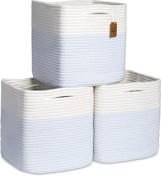 NaturalCozy Storage Cubes 11 Inch Cotton Rope Woven Baskets for Organizing, 3-Pack | Cube Storage Bin | Square Storage Baskets for Shelves Organizer, Classroom, Kids Toy Bins, Closet, Baby Nursery by NaturalCozy