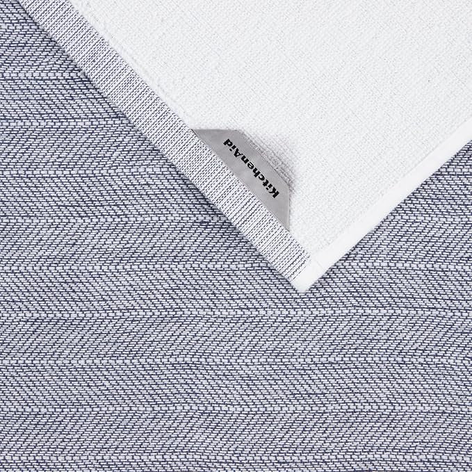 KitchenAid Chambray Stripe Kitchen Towels 8-Pack, Absorbent 100% Woven Cotton, Ink Blue/White, 17”x28” - Image 4