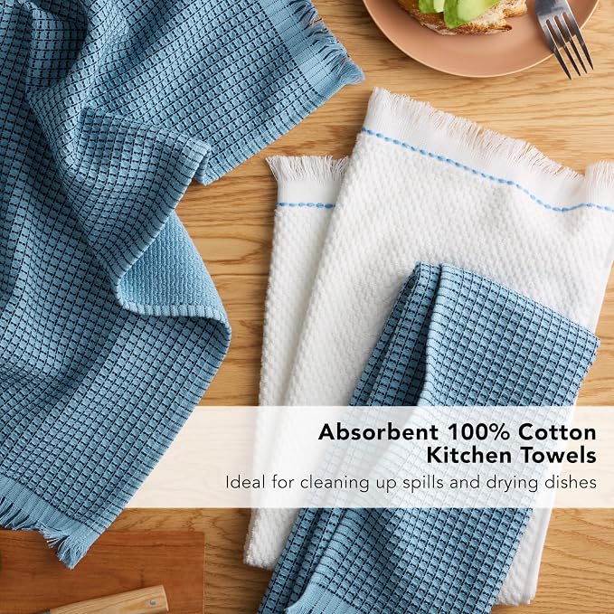 KitchenAid Gourmet Series Gridlines Kitchen Towels 3-Pack Set, 100% Cotton Absorbent, Blue Velvet, 18"x28" - Image 7
