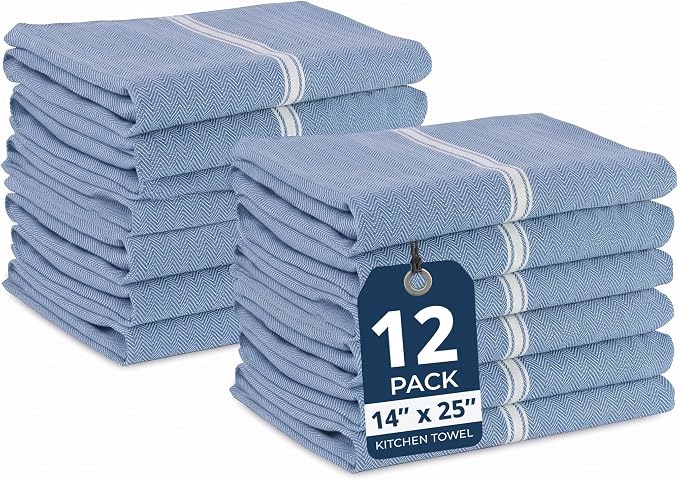 LANE LINEN Kitchen Towels Set - 100% Pure Cotton Dish Towels for Kitchen, Super Absorbent Kitchen Hand Towel, Tea Towels, Soft & Durable Dish Cloths, Pack of 12 – 14”x25”, Indigo by LaneLinen