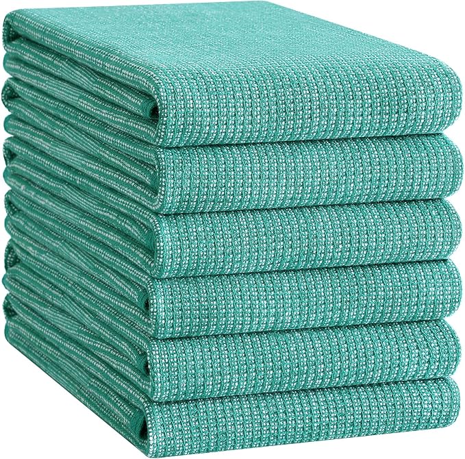 Homaxy 380 GSM Cotton Premium Kitchen Towels 6 Pack, 18"x 28", Green | Flat and Terry Dish Towels, Highly Absorbent Tea Towel Set with Hanging Loop, Soft Utility Kitchen Hand Towels - Image 8