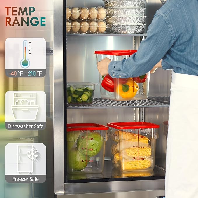 8-Pack 2 Qt NSF Clear Polycarbonate Food Storage Containers with Green Lids - Square, Commercial-Grade, Freezer & Dishwasher Safe, Stackable - Image 6