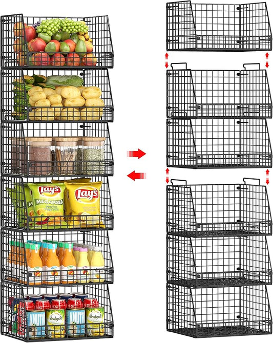 Jakyitvi 6 Pack Stackable Wire Baskets for Pantry,6 Pank Metal Pantry Organizer Storage Bins for Kitchen Snack, Fruit, Potato, Onion & Vegetable Storage, Wire Baskets for Pantry Organization by Jakyitvi