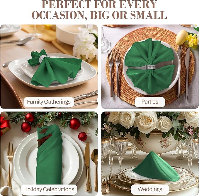 17x17-Inch Shantung Satin Cloth Napkins, Emerald Set of 24 | Bulk Case of 2 Dozen, Square, 100% Polyester Fabric, Reversible, Faux Dupioni Silk Reverse Side, Machine Washable, Green - Image 4