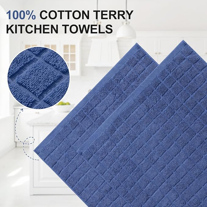 Homaxy Premium Ring Spun Cotton 390 GSM Kitchen Towels, 6 Pack, Navy Blue | 16" x 28" Large Dish Towels, Super Absorbent Terry Hand Towels, Soft Tea Towels with Hanging Loops - Image 2