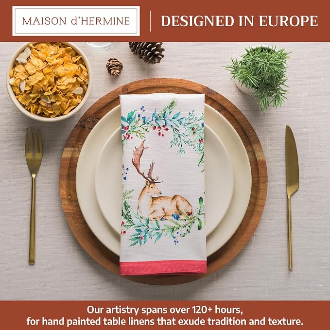 Maison d' Hermine Cloth Napkins Set of 4 Reusable 100% Cotton (20" x 20") | Everyday Square Napkins Cloth Washable Dinner Wedding Restaurant Hotel Kitchen Thanksgiving Christmas - Holly Time - Image 2