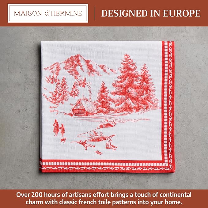 Maison d' Hermine Cloth Napkins Set of 4 Reusable 100% Cotton (20" x 20") | Everyday Square Napkins Cloth Washable Dinner Wedding Restaurant Hotel Kitchen Thanksgiving Christmas - Winter Jouy - Image 2